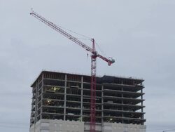 MS Shot of building under construction with top floors unfinished / Tulsa, Oklahoma, United States Stock Footage