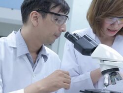 HD : Scientist discussing experiment Stock Footage