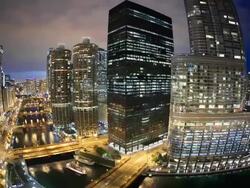 T/L HA PAN FISHEYE Chicago River Bridges night traffic 1 Stock Footage