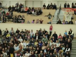 CU SLO MO Shot of Player bounces ball off of backboard to another player who dunks ball / Monroe, New York, United States  Stock Footage