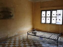 Phnom Penh, cell in the Tuol Sleng Genocide museum Stock Footage