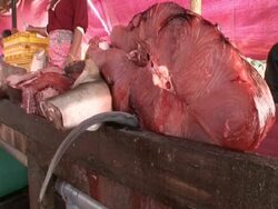 Meat at fish market, CU, South East Asia Stock Footage