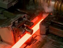 CU View of steelworks in rolling mill at Hoesch-Schwerte / Schwerte, Rhineland-Palatinate, Germany Stock Footage