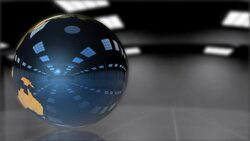 A metallic blue Earth spins below a row of industrial lights. Stock Footage