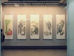 MS Chinese traditional painting in Exhibition/xian,shaanxi,China Stock Footage
