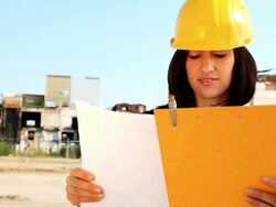 Construction manager reading plan Stock Footage