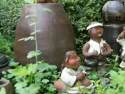 MS PAN Shot of Korean crocks and local doll / Seoul, South Korea Stock Footage