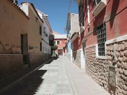 MS Shot of houses with street / Potosi, Bolivia Stock Footage