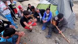 General views of the makeshift camp in Eidomeni Stock Footage