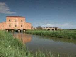  MS PAN View of Red house (casa rossa) in natural reservation of diaccia botrona / Grosseto, Tuscany, Italia Stock Footage