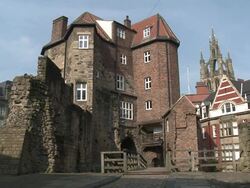The Black Gate of Castle Garth and St. Nicholas Cathedral, Newcastle upon Tyne Stock Footage