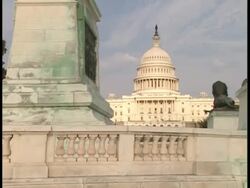 WS, PAN, USA, Washington, D.C., United States Capitol, banister and lions statues in foreground Stock Footage