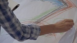 Woman artist drawing in art studio Stock Footage