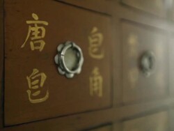 Medicinal herbs cabinet at the oriental medical clinic Stock Footage