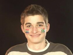 Smiling Patriotic South Africa white male - HD &amp; PAL Stock Footage