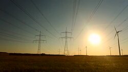 Wind Energy by sunset Stock Footage