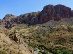 Noravank monastery, red rocky mountains around the complex Stock Footage