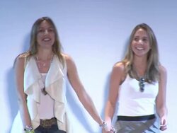 Marcella San Anna and Patricia Simonelli walk the runway during the Cia Maritima swimwear 2012 show Stock Footage
