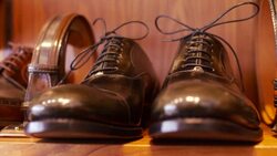 the shoemaker repairs a shoe Stock Footage