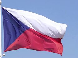 MS SLO MO Shot of Czech Flag Waving in Wind / Caen, Normandy, France Stock Footage