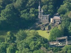 AERIAL Belvedere Castle in Central Park / Manhattan, New York City, New York, USA Stock Footage