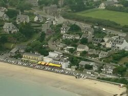 AERIAL, Coastal town, Port Mer, Brittany, France Stock Footage
