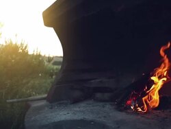 Log Fire for embers and roasted meat Stock Footage