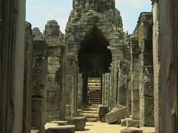 Tilt Up Shot Bay on Temple Architecture Siem Reap Cambodia Stock Footage