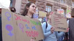 March of Ukrainian feminists in Kiev Stock Footage