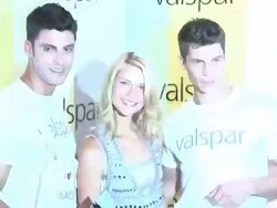 Claire Danes (C) and models at the Claire Danes Launches Valspar's New Hi-Def Paint and Exhibition Stock Footage