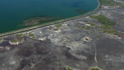 Aerial view of the shoreline of Lake Nabor Carrillo. Stock Footage
