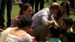 Duke and Duchess of Cambridge Chat to Children at Panbari Village News Clip