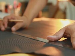 HD:Measure and draw a line on ruler are leather. Stock Footage