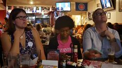 Debate viewers in Indiana react while watching on TV as Donald Trump and Hillary Clinton debate for the third and last time Stock Footage