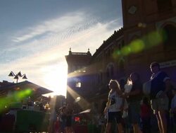 MS LA Shot of people roaming at Plaza de Toros / Marid, Spain Stock Footage