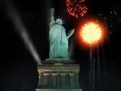 Statue Of Liberty With Fireworks Stock Footage
