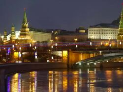 WS T/L Night view on river and Kremlin / Moscow, Russia Stock Footage