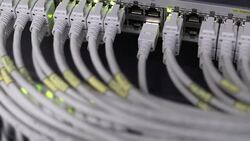 PAN Computer Network Switch With Blinking Lights Close-up (4K/UHD to HD) Stock Footage