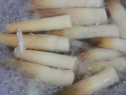 Vegetables are cooked in the pan. Stock Footage