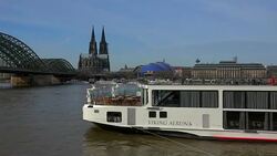 Rhine River,Hohenzollern Bridge with Cologne Cathedral, Cologne, North Rhine-Westphalia, Germany Stock Footage