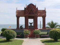 MS Elaborate architecture near ocean at exotic luxury resort / Sihanoukville, Cambodia Stock Footage