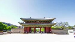 View of Donhwamun gate at Changdeokgung royal palace(UNESCO World Heritage Site) Stock Footage