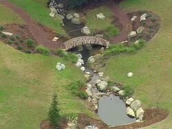 MS AERIAL Shot of Sarah P Duke Gardens / North Carolina, United States Stock Footage