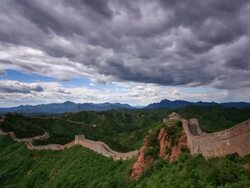 T/L WS HA TD The Great Wall under rolled clouds / Beijing, China Stock Footage