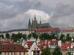 Prague Castle, Zoom In from Charles Bridge Stock Footage