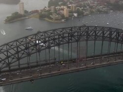 Sydney Harbour and Bridge: 2009 Sydney to Hobart Yacht Race. Skippered by David Pescud, Australia Stock Footage