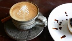 HD:Coffee with dessert blueberry cheese pie Stock Footage