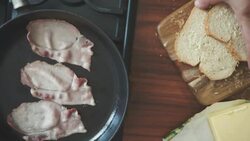 Preaparing and Roasting Bacon Sandwich Stock Footage