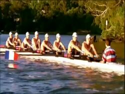 MS team of eight women in rowing boat, Australia Stock Footage