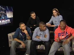 INTERVIEW: John, Leeon, Simon, Franz and Alex on playing the comedy aspect, what it was like delivering the lines without an audience, audiences reactions at the Attack the Block Interviews at London England. (Footage by WireImage Video/GettyImages) Stock Footage